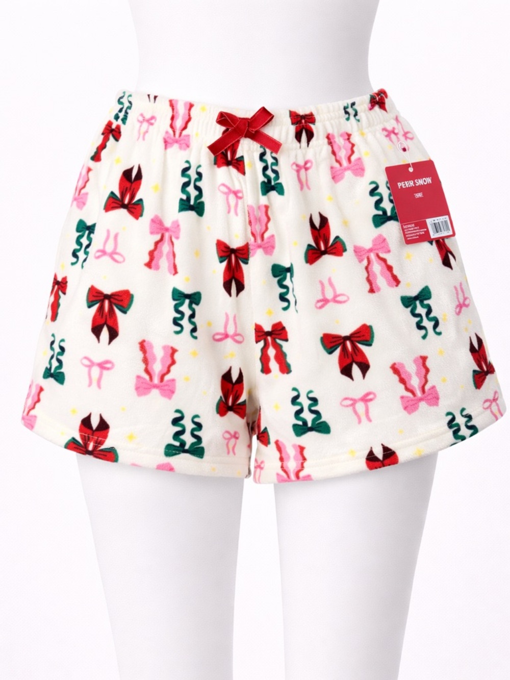 Snow Cool Plush Festive Bow Print Shorts size Large
